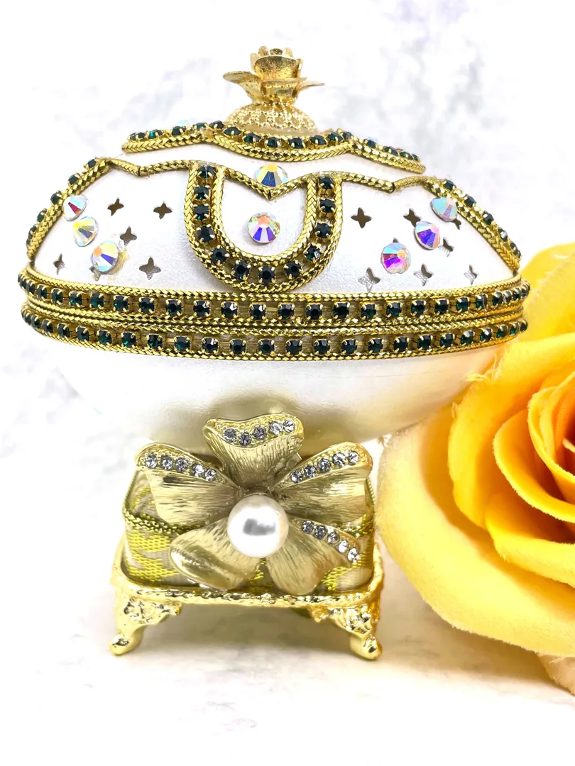 One of a Kind Wedding Gifts for Bride - Faberge Egg - Handcarved Natural Egg - Faberge Egg Music Box - Faberge Eggs Necklace Set - 24k Gold