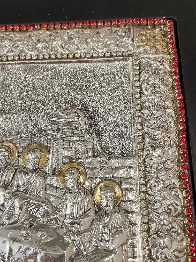 The Last Supper Icon Jesus Christ Orthodox Icon Religious Gift Mystical Supper Icon Solid Silver Icon 408 Gems Handpainted Icon Christmas
