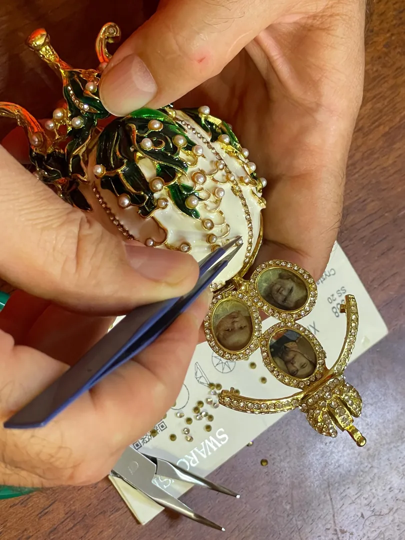 Faberge Egg style GOLD Swarovski Eggs Birthday Christmas gift for Him Good LUCK Handmade Men's Fabergé Imperial Egg by Pierre Lorren.