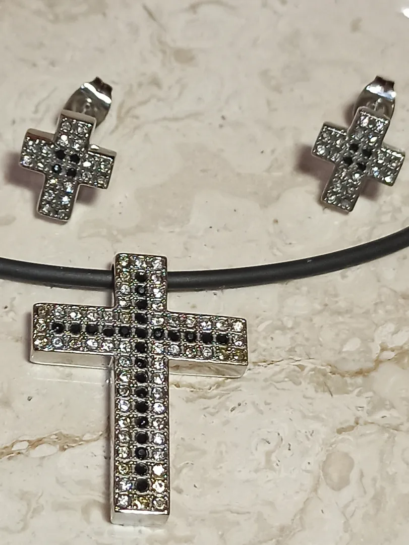 SILVER Modern CROSS Necklace set for women Swarovski Diamonds 1.64ct / Christian Jewelry / Cross Pendant Necklace Bracelet Earrings Silver Gift