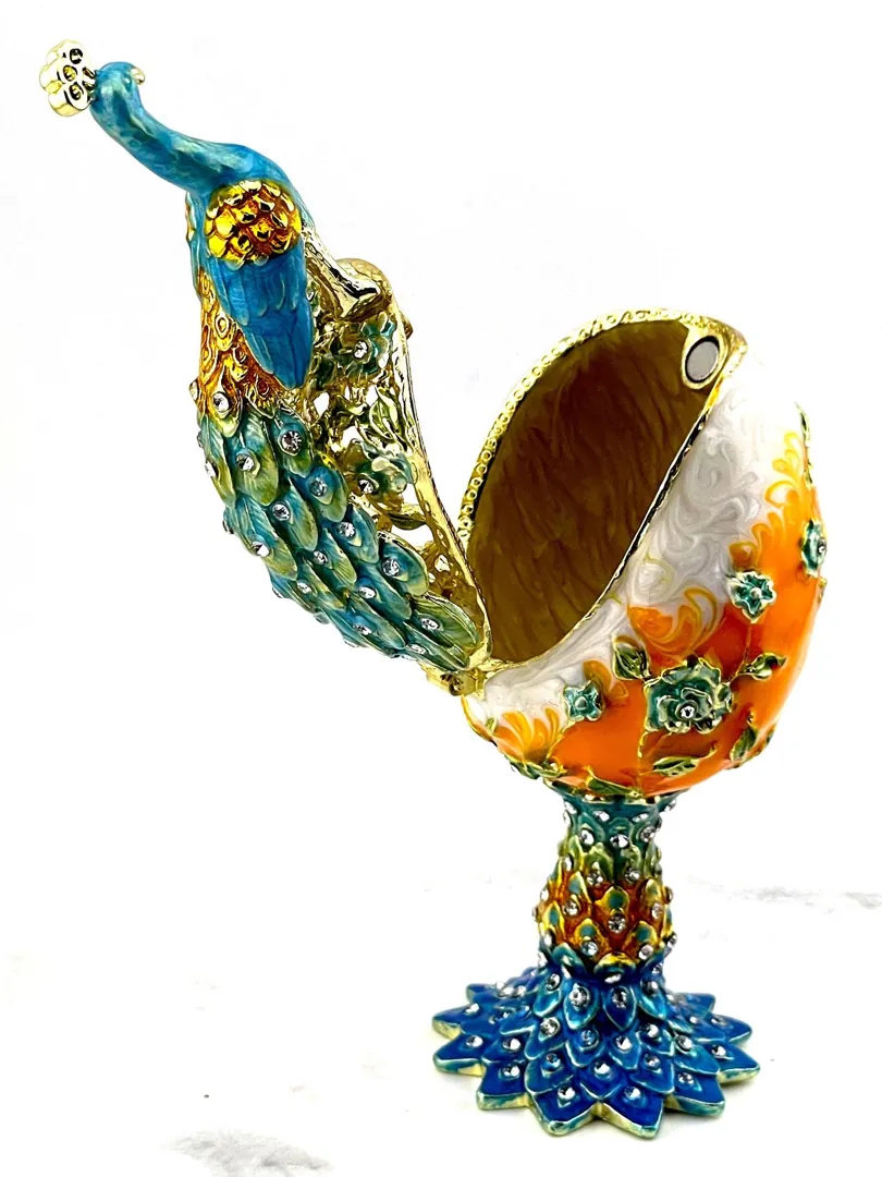 PEACOCK  PierreLorren Faberge Easter Eggs Russian Faberge style Swarovski Pure GOLD Handmade Son Birthday Protection Wealth LUCK Anniversary Gift Men