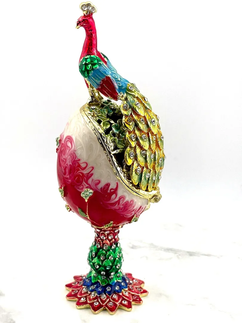PEACOCK  Pierre Lorren Green Faberge Easter Eggs Russian Faberge Style Swarovski Pure Gold Handmade Son Graduation Wisdom Good Luck Boyfriend Gift