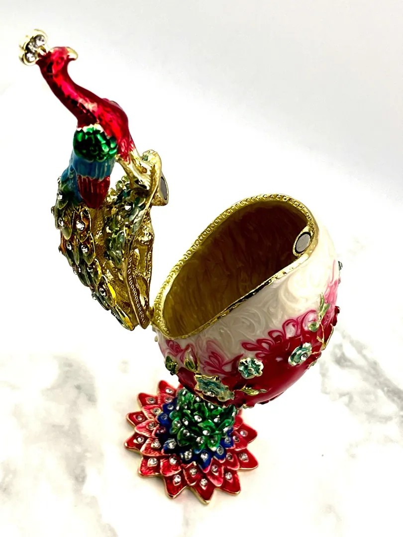 PEACOCK  Pierre Lorren Green Faberge Easter Eggs Russian Faberge Style Swarovski Pure Gold Handmade Son Graduation Wisdom Good Luck Boyfriend Gift