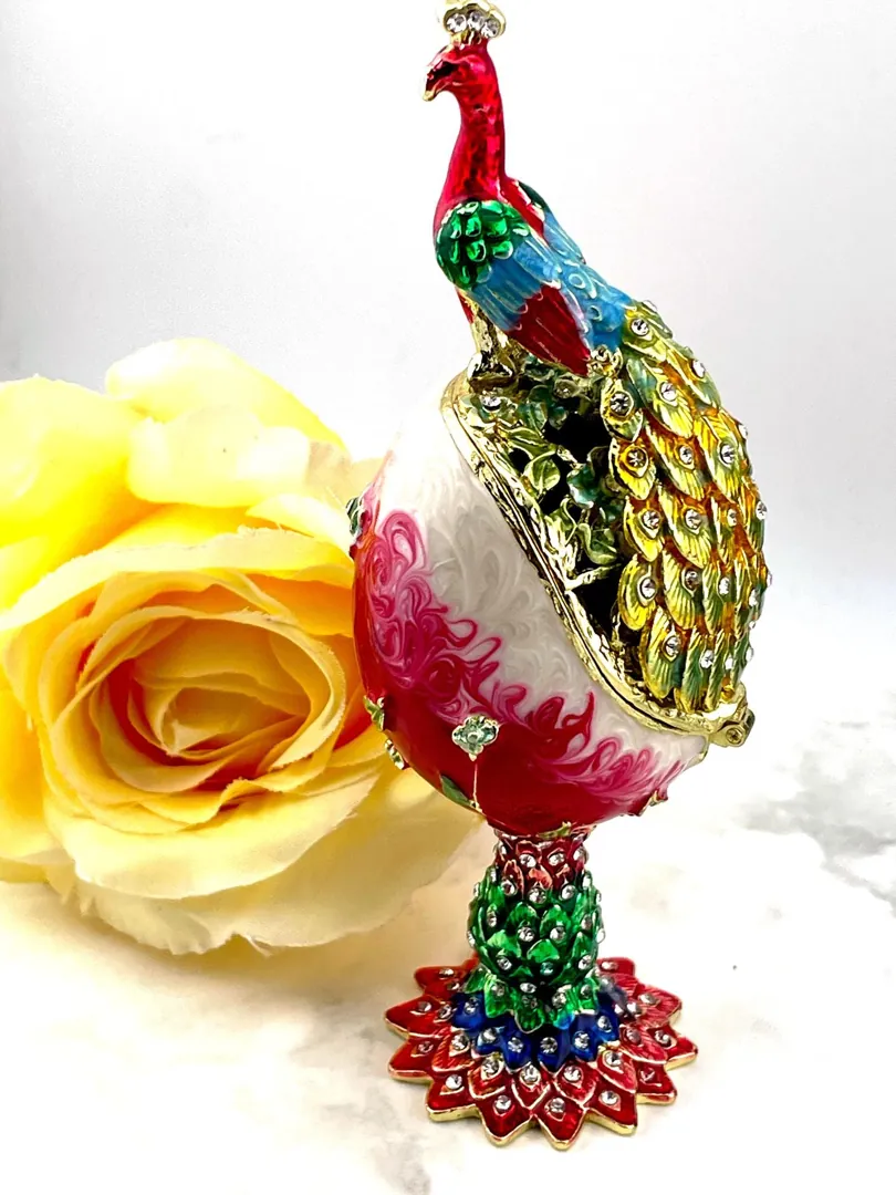 PEACOCK  Pierre Lorren Green Faberge Easter Eggs Russian Faberge Style Swarovski Pure Gold Handmade Son Graduation Wisdom Good Luck Boyfriend Gift