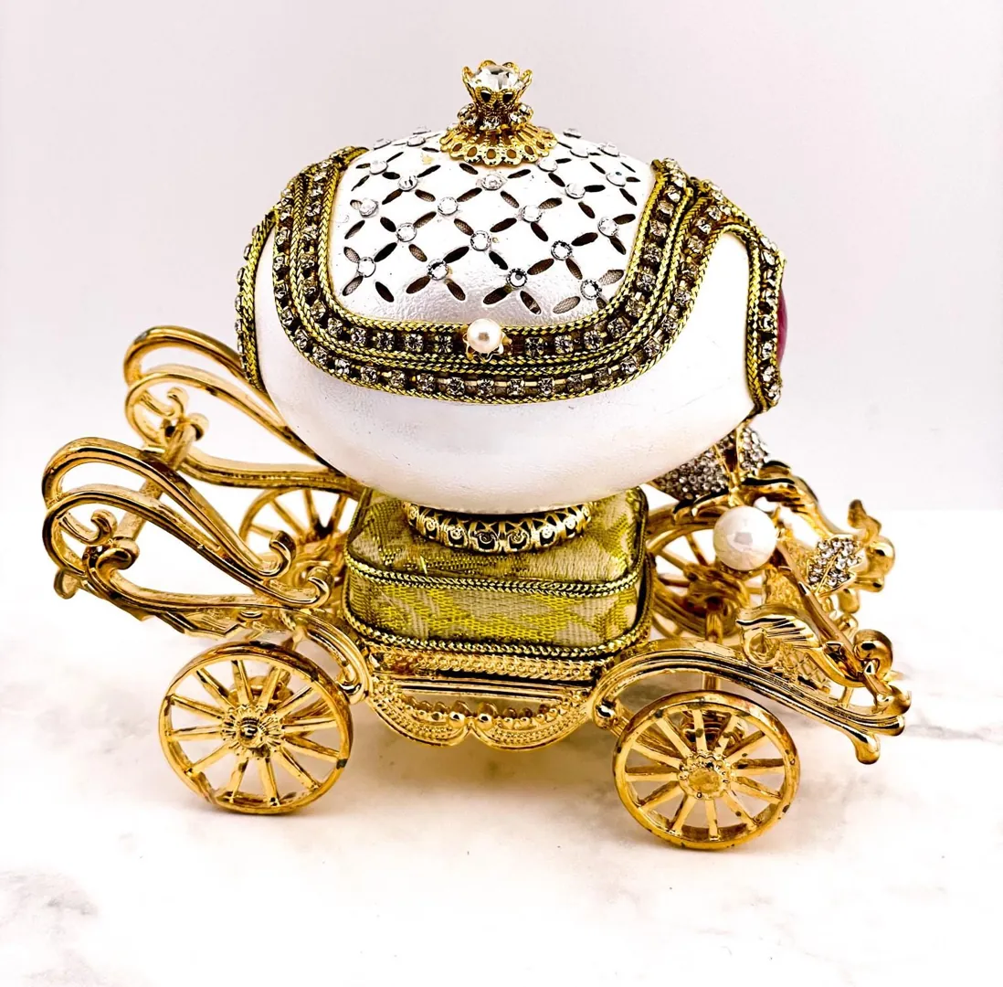 1985 Vintage Russian Faberge Egg Music Box Natural Fabergé Style Egg Pure Gold Decor Austrian Crystal Diamond Wedding Gift by Pierre Lorren