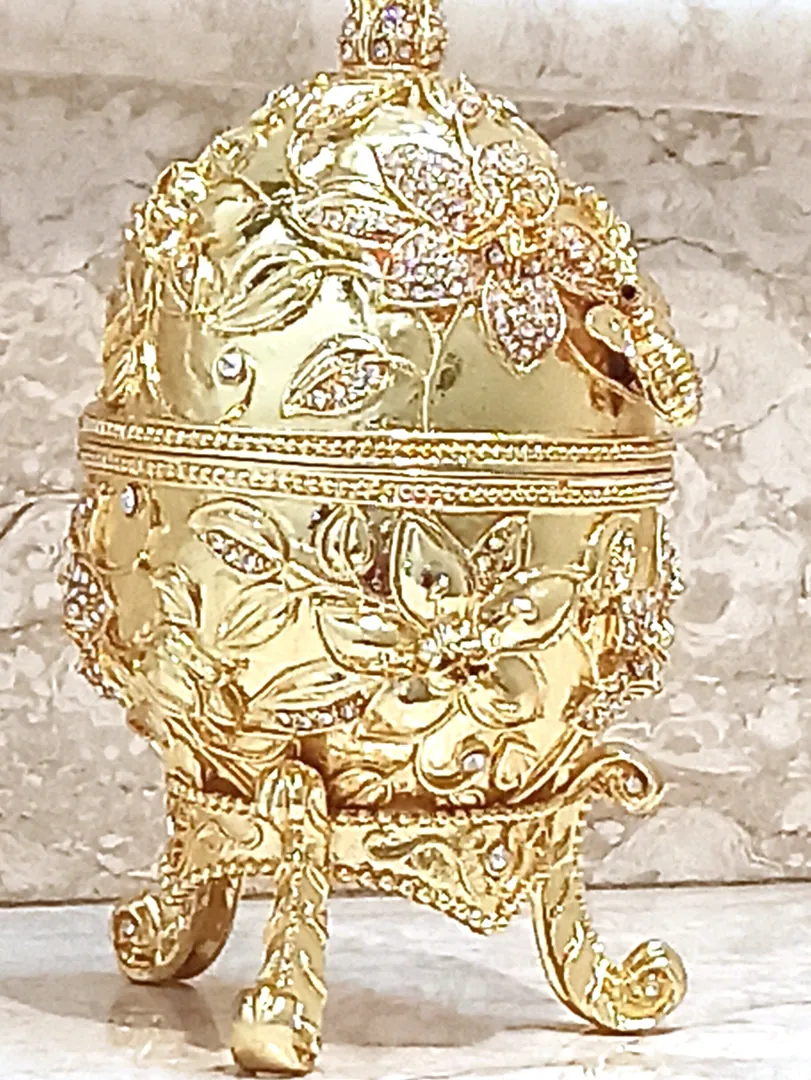 Egg Fabergé, Luxury Wedding Gift, Pomegranate, Faberge Egg Style, Pomegranate Ring Box, 24K Gold, Pomegranate Ornament, 450 Diamonds 10ct.