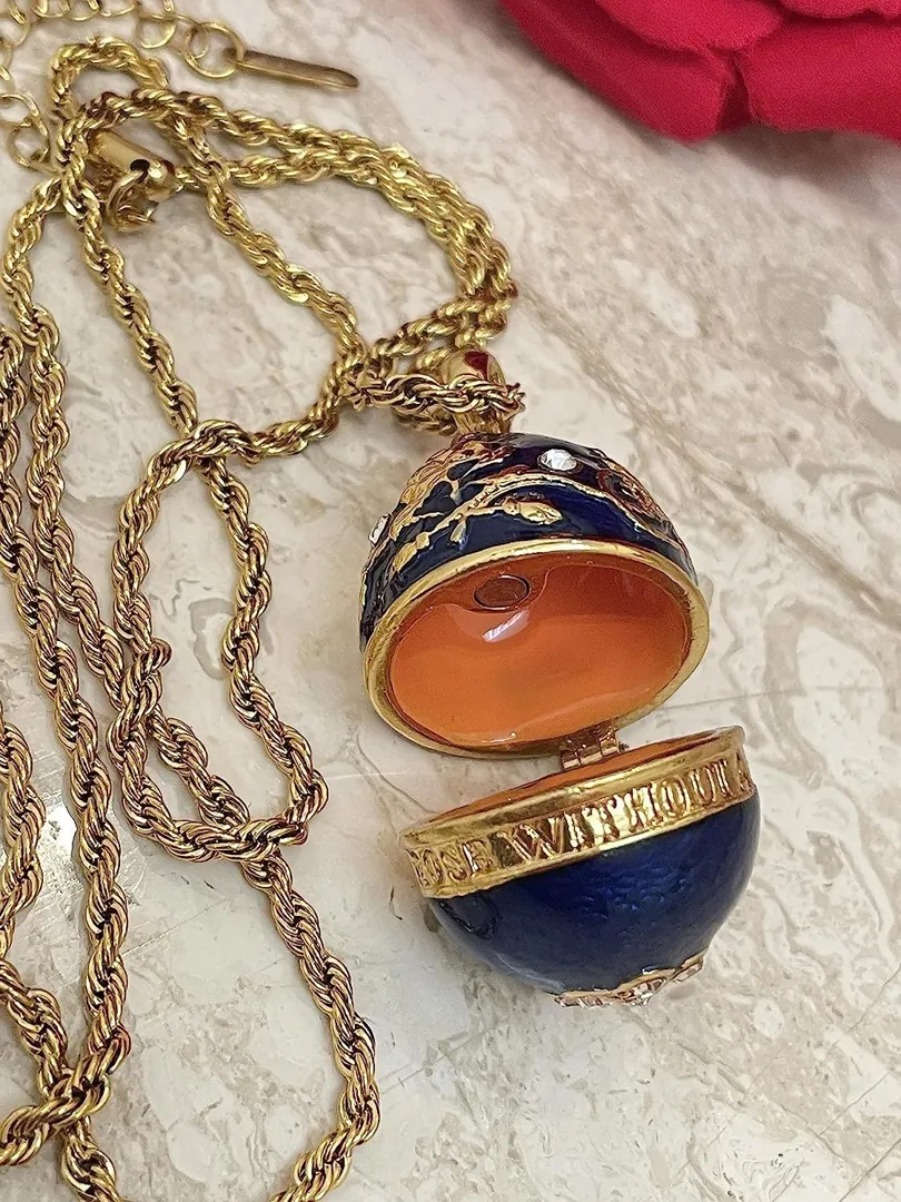 Designer Blue Faberge Egg Necklace, Something Blue Faberge Egg Pendant Gift for Her, 114 Austrian Crystal Handmade Sapphire Necklace and Bracelet.