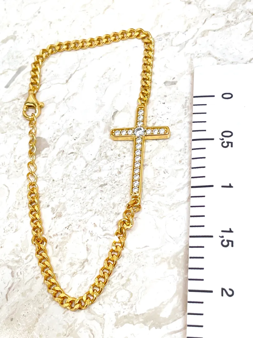 18k Gold Bracelet Cross Diamond Bracelets Religious Cross Christian Jewelry Yellow Vermeil Criss Cross Diamond Bracelet Protection Jewelry