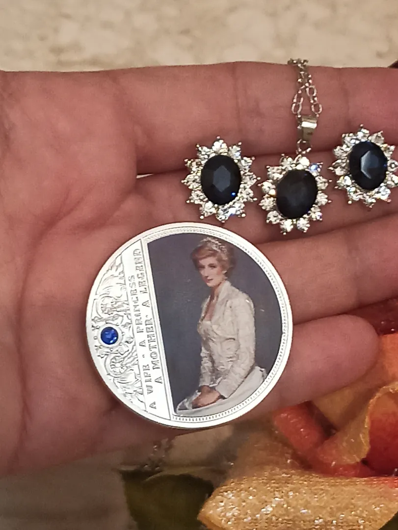 Royal gifts for Her, Princess Diana Jewelry Set, Faberge Egg, Diana Earrings, Diana Necklace, Diana Bracelet, Diana Coin, Faberge Egg Music Box.
