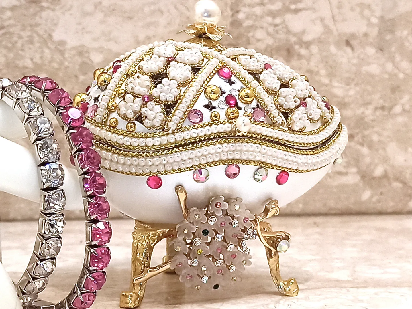 Faberge Egg Ballerina Music Box Luxury Baby Shower Gift for Newborn Girl Faberge Style Egg 24K Gold Baptism Jewelry Box Girl Birthday Present
