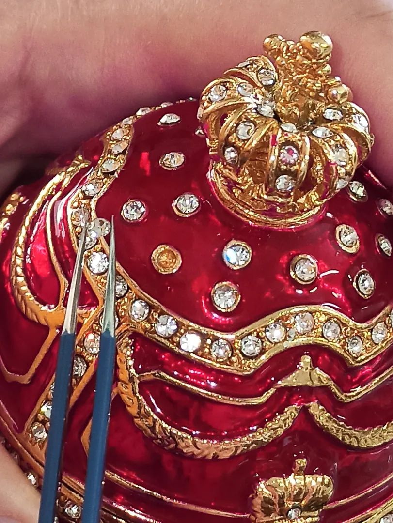 Royal Lion Trinket Easter Trinket Box Gift Love Ornament Easter Jewelry Box 24k Gold Handmade Designer 4ct Lion Egg & 2ct Ruby Bracelet