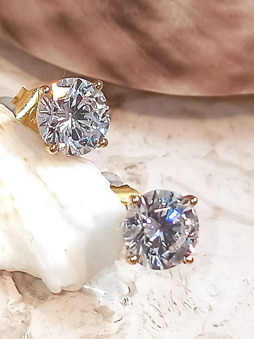 Solid 18kt Gold Designer Earrings Studs 2 Carat Diamond Solitaire White Gold Earrings 6.5mm Round Diamond Studs - Handmade Diamond Jewelry