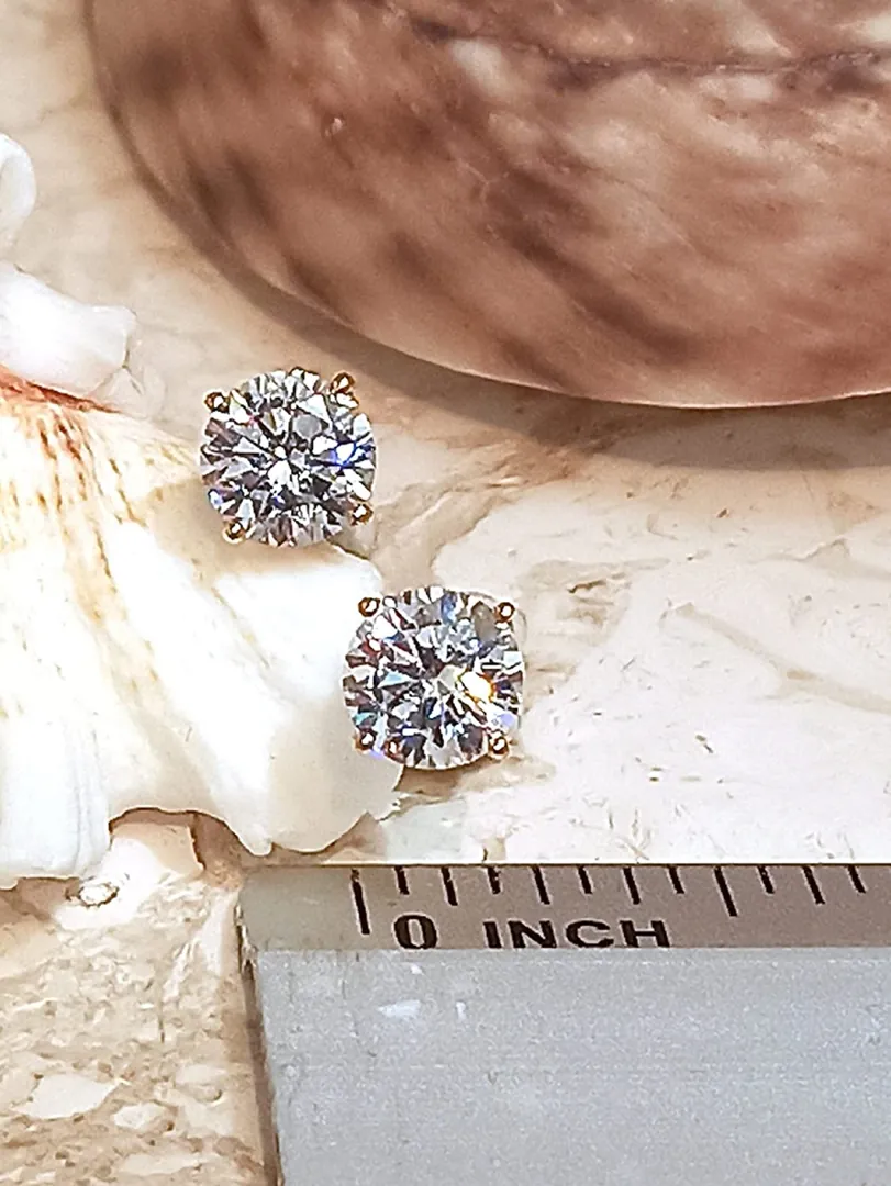 Solid 18kt Gold Designer Earrings Studs 2 Carat Diamond Solitaire White Gold Earrings 6.5mm Round Diamond Studs - Handmade Diamond Jewelry