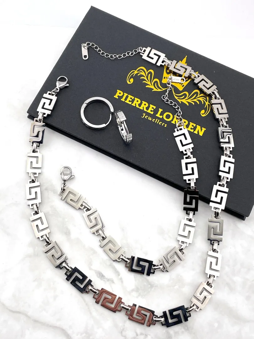 Designer Greek Key Necklace Bracelet Earrings Set Greek Jewelry Meander Jewelry Gift for Her Ancient Greece Infinity Luck Eternity Birthday