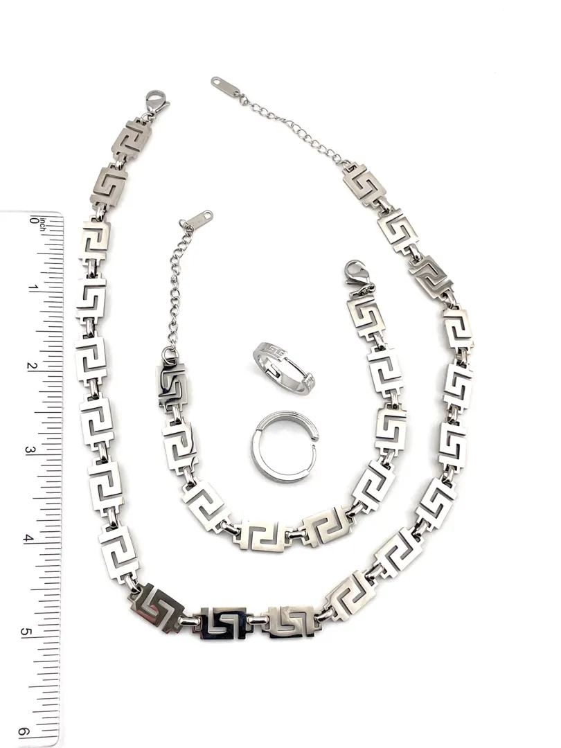 Designer Greek Key Necklace Bracelet Earrings Set Greek Jewelry Meander Jewelry Gift for Her Ancient Greece Infinity Luck Eternity Birthday