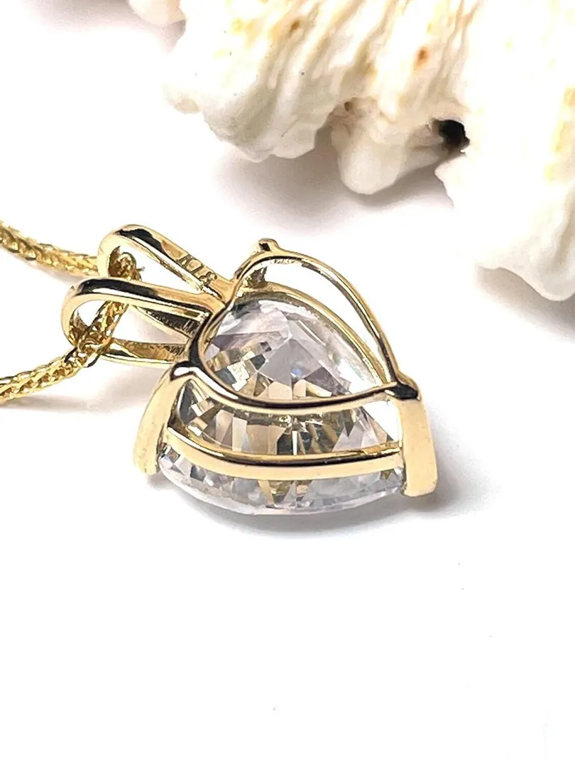 3.5ct Solid 18k Gold Diamond Solitaire Necklace Heart Shape Pendant Earrings Delicate Bridal Diamond Necklace Jewelry Set 18kt Bride Set