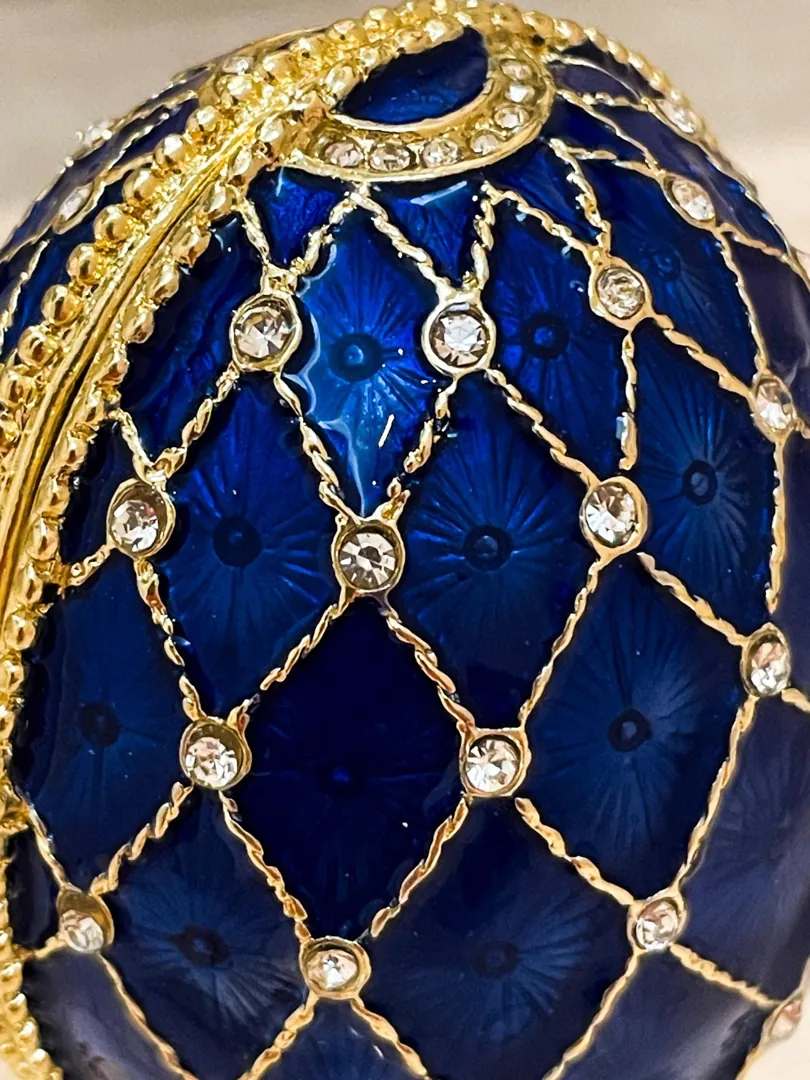 Sapphire Gold Faberge Box Imperial Crown Hideaway Trinket Fabergé Egg 333 Austrian Crystal Diamond plus Gold Bracelet Birthday Gift for Her