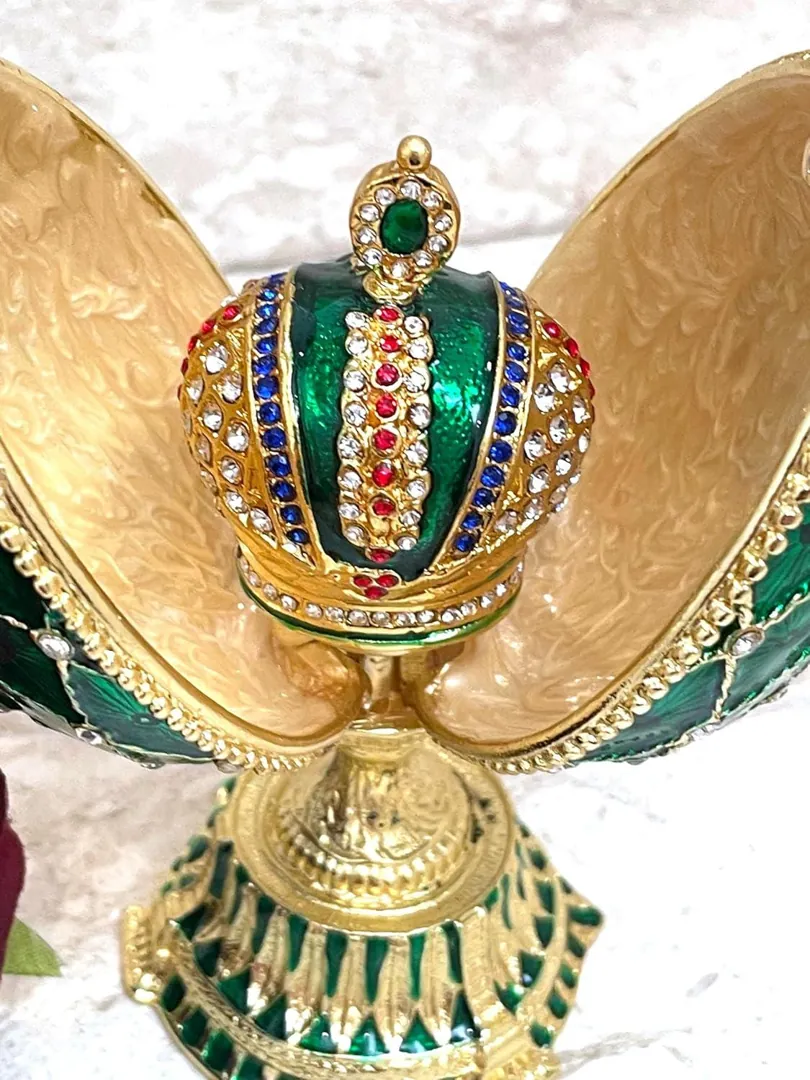 Imperial Crown Fabergé Egg HANDMADE Russian style Fabergé Egg Ornament Office Decor for Men Christmas Birthday gifts for him Pure Gold decor