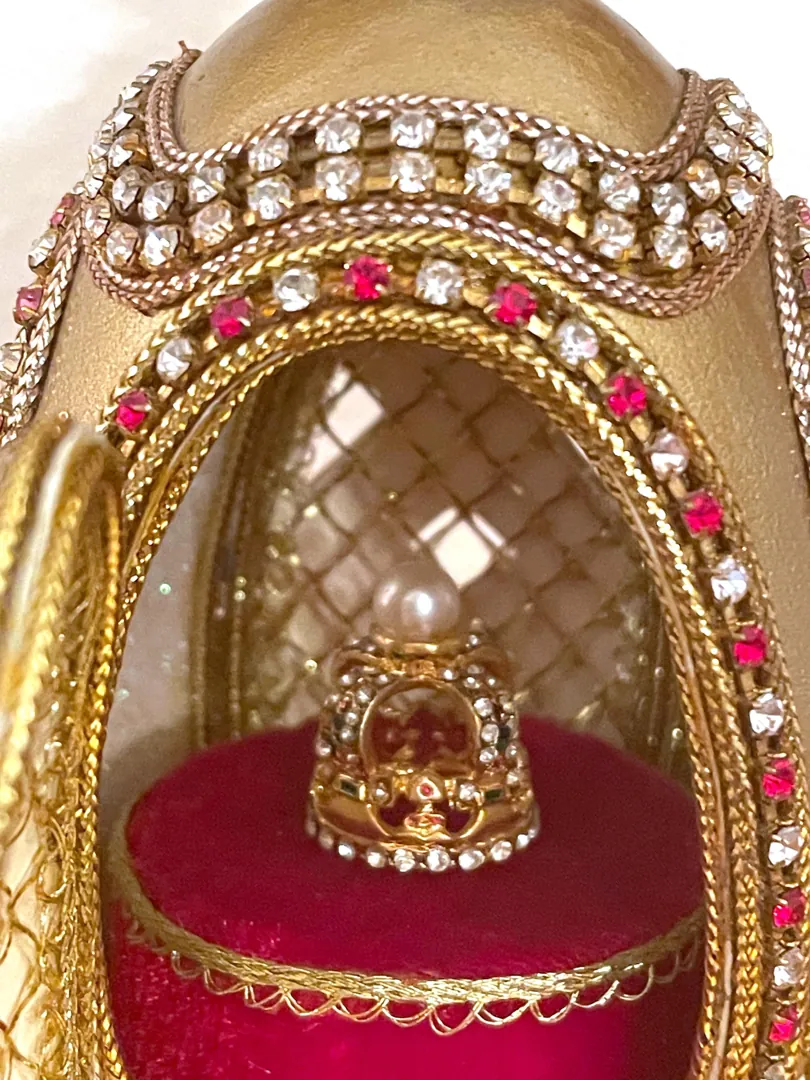 One Of A Kind 1975 Gold Fabergé Egg Style Real Carved Egg Collectors Egg Fabergé Egg Royal Crown Carriage Wedding Proposal Pure Gold Decor