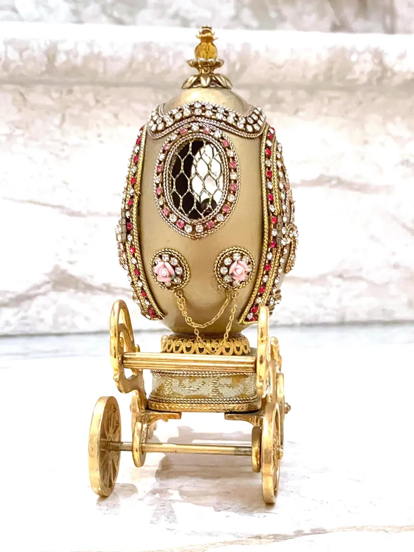 One Of A Kind 1975 Gold Fabergé Egg Style Real Carved Egg Collectors Egg Fabergé Egg Royal Crown Carriage Wedding Proposal Pure Gold Decor