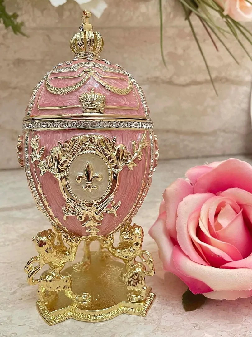 PierreLorren Faberge Egg Designer 5-Star Pure Gold Home Decor Faberge Style Decorative Boxes & Diamond Bracelet Bride Bridal Shower Gift Rose