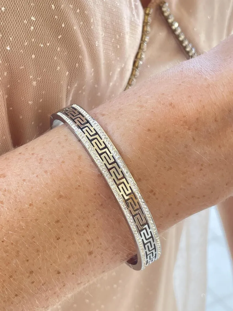 18Kt White Gold Set Ancient Greece Jewelry Greek Meander Set Greek Key Bracelet + Greek Key Earrings Greek Jewelry Good Luck Infinity Set