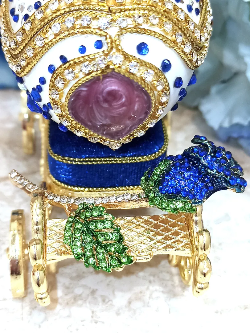 Blue Faberge Egg style ONE OF A KIND Luxury Wedding Gift, 430 Sapphires & Diamonds Natural Handcarved Egg 24k Daughter wedding gift from Mom.