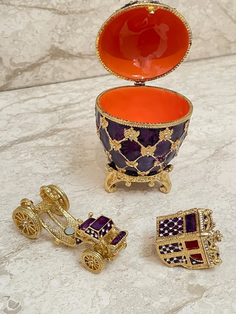 Amethyst Faberge Egg Carriage Trinket Box Faberge Necklace Austrian Crystal Jewelry Box Set Faberge Ornament Wife Jewelry Box Fabergé Style
