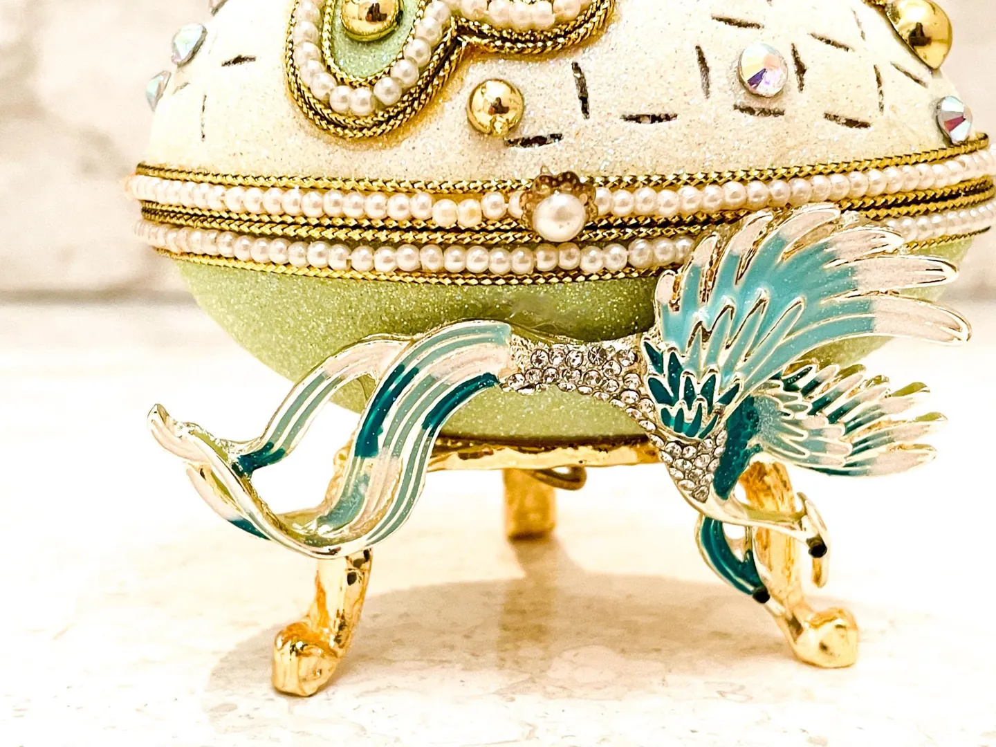 Couple NATURAL Fabergé Egg style Musical Pure GOLD Fabergé Jewelry Box Faberge Egg Trinket Box Crystal Diamond Wedding Anniversary Handmade.