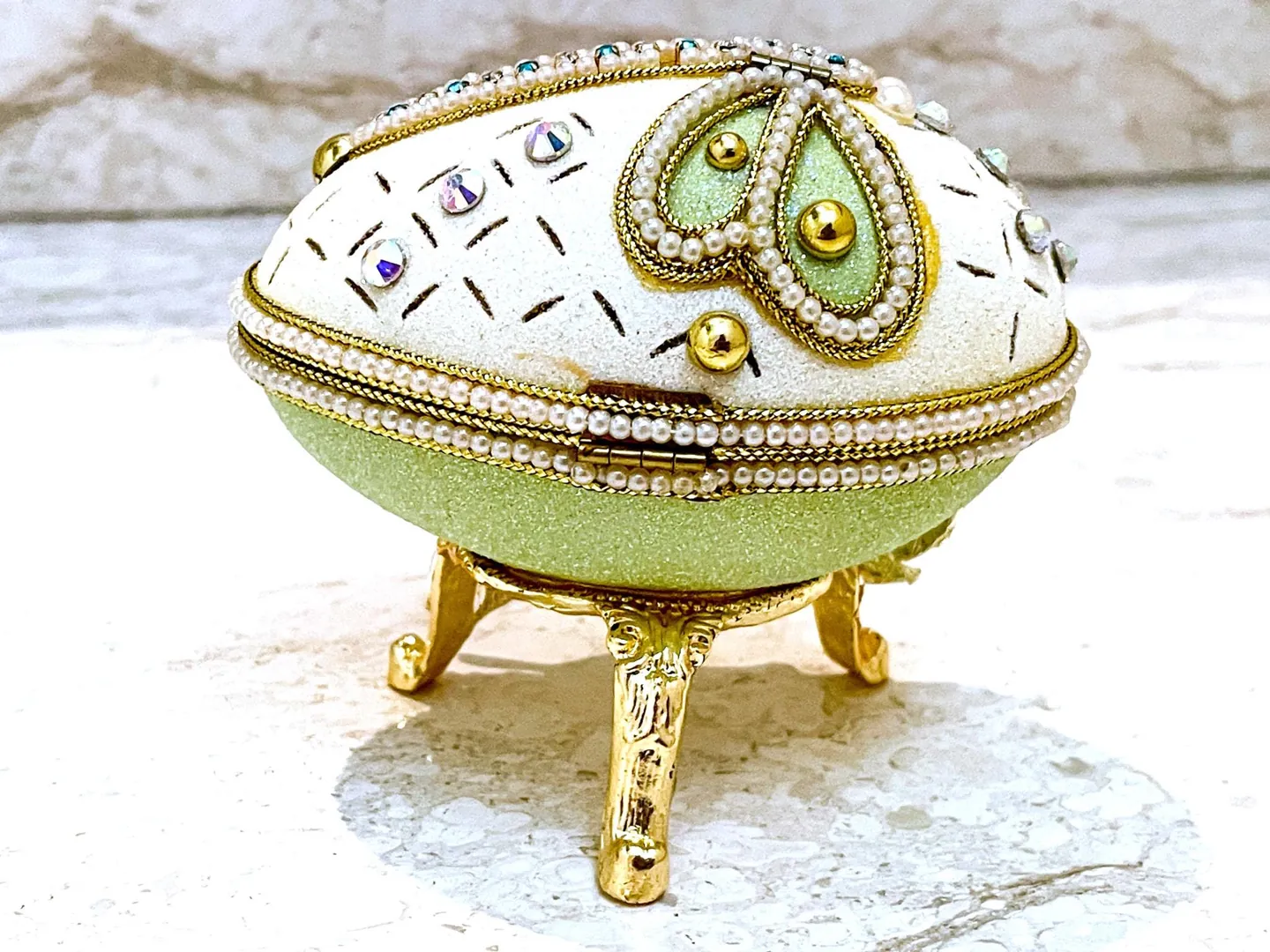 Couple NATURAL Fabergé Egg style Musical Pure GOLD Fabergé Jewelry Box Faberge Egg Trinket Box Crystal Diamond Wedding Anniversary Handmade.