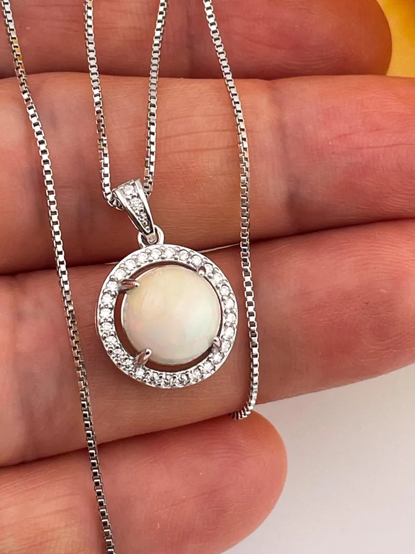 2ct Certified White Solitaire Opal Diamond Pendant Natural Opal Necklace White Opal Diamond Jewelry Silver Bridal Shower Gift to Bride Gold