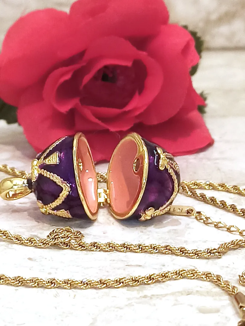 Gold Amethyst Necklace - Faberge Egg Pendant - Amethyst Bracelet - 24K Gold - Bridal Shower Gift - Gift for Women