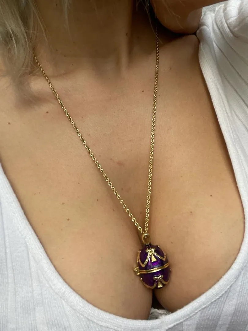 Gold Amethyst Necklace - Faberge Egg Pendant - Amethyst Bracelet - 24K Gold - Bridal Shower Gift - Gift for Women