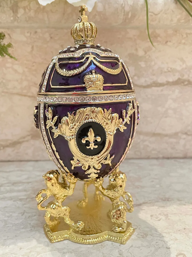 Exquisite 5* Faberge egg style Enamel Egg Graduation gift for Son. Fabergé egg Special Keepsake Grad gift for men. 24k Birthday present 5ct.