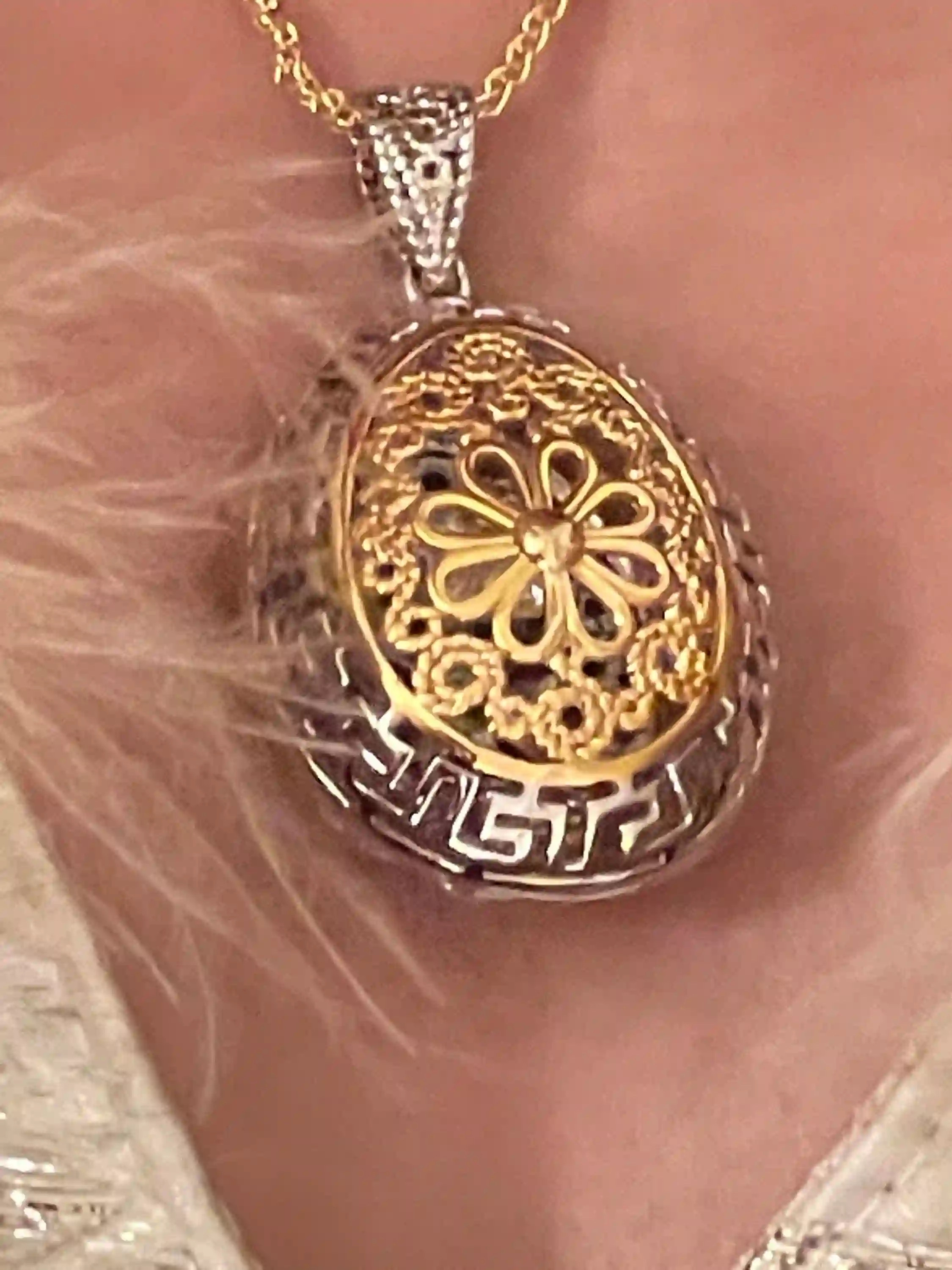 3ct LARGE Gold Diamond Flower Necklace Faberge Egg pendant Sterling Silver SOLID PLATINUM Faberge Egg style Birthday Diamond Neckless 1.6