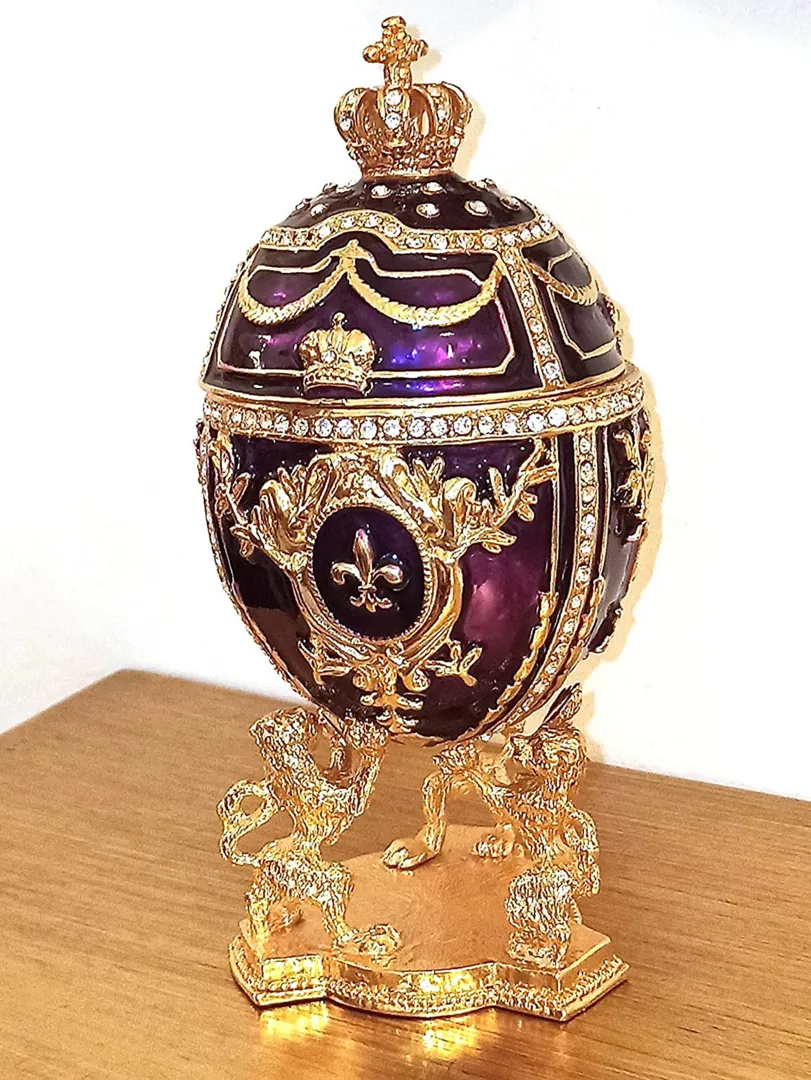 Designer Faberge Style Egg Gift for Him Amethyst Purple 24k Gold Faberge Egg Decorative Boxes Trinket Box Handmade Christmas Easter Birthday