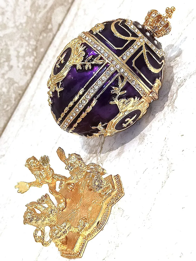Designer Faberge Style Egg Gift for Him Amethyst Purple 24k Gold Faberge Egg Decorative Boxes Trinket Box Handmade Christmas Easter Birthday