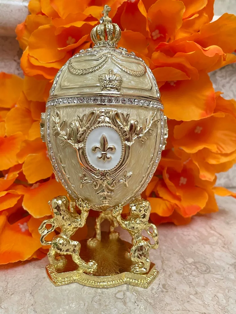 Designer 5-Star Faberge Egg Jeweled Trinket Boxes Fabergé Easter Egg HANDMADE Unique Valentine's Day Gift for Women 24k GOLD Swarovski HANDSET 5ct.