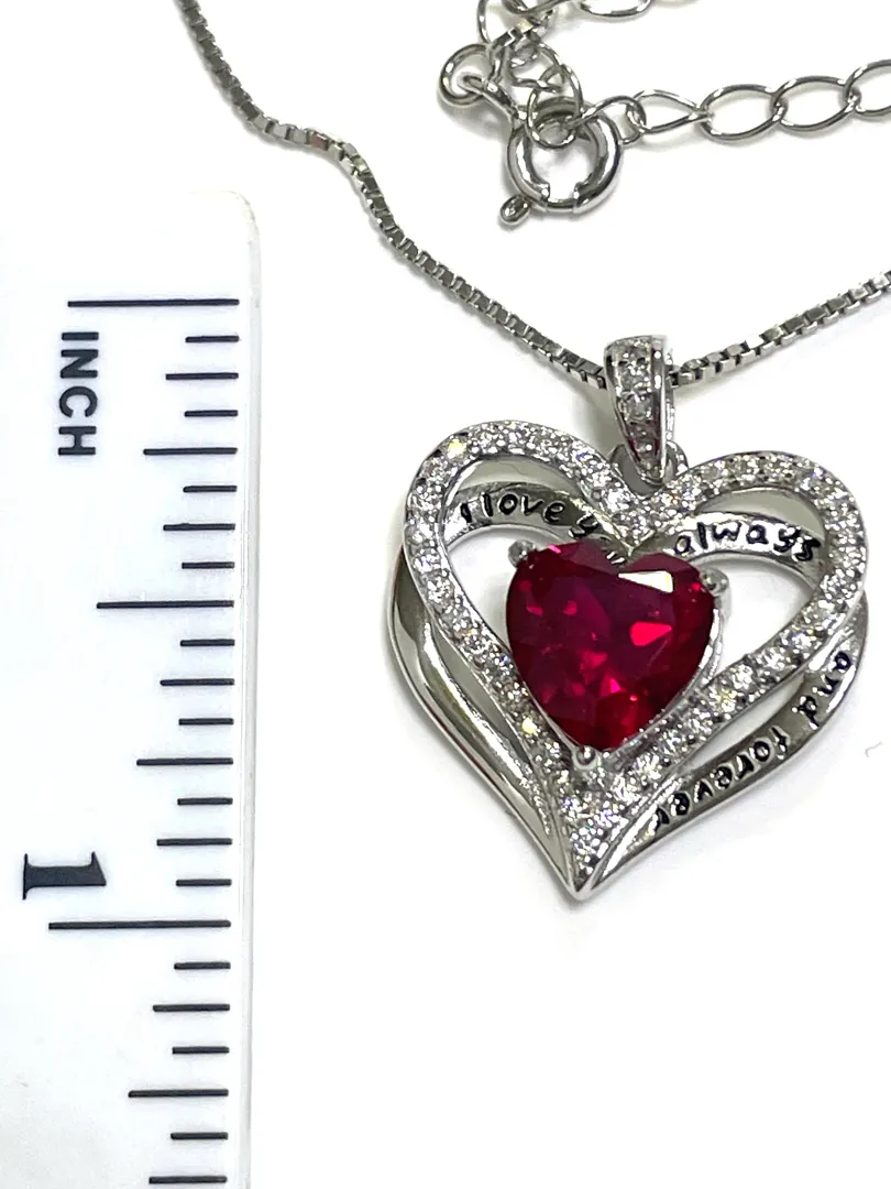 2 carat NATURAL Ruby Diamond Pendant Ruby Necklace Ruby Pendant HEART Shape Diamond Jewelry 18k White Gold 925 Silver Mom Mother's Day gift