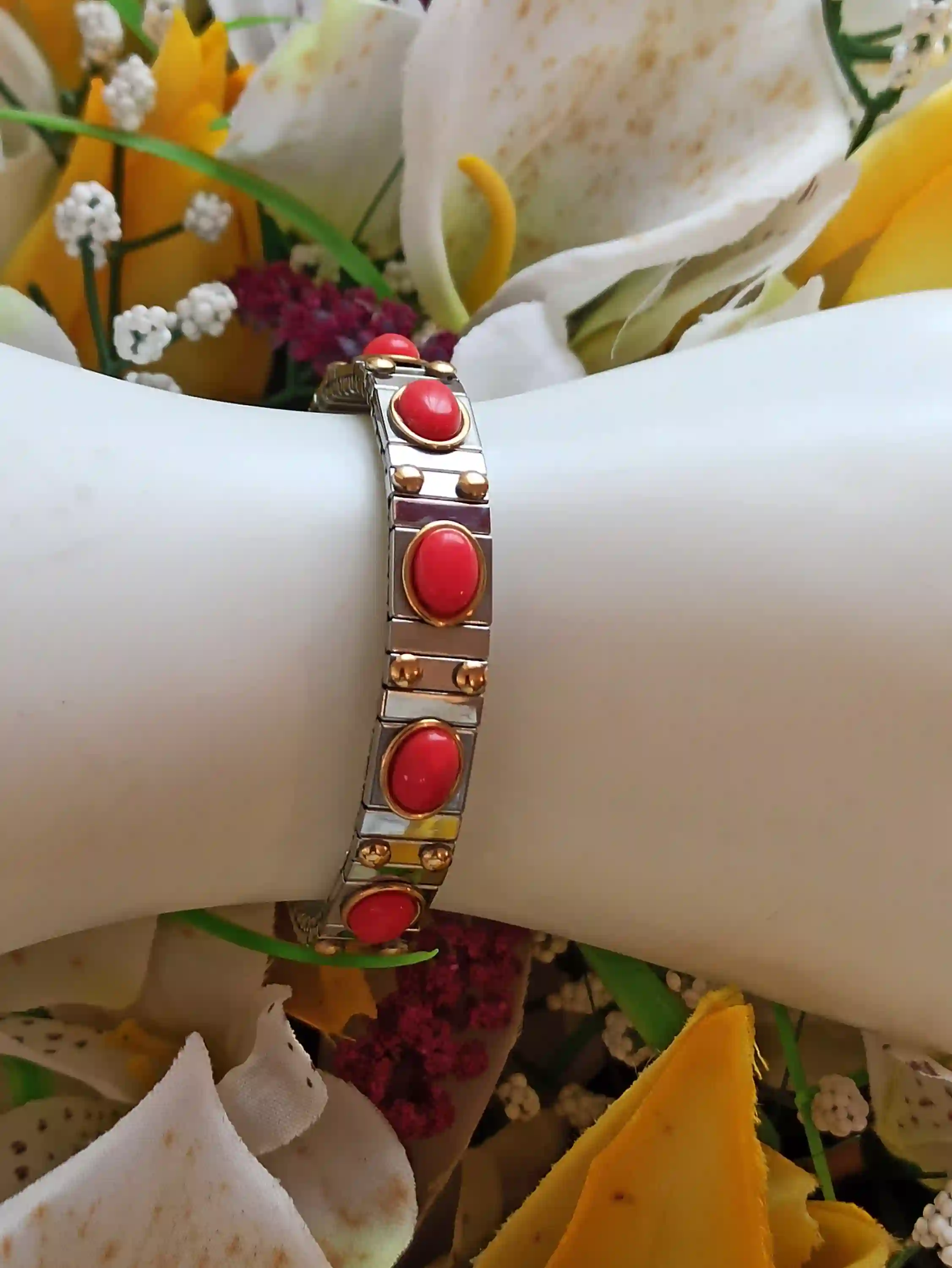 Red Coral Bangle Bracelet/Red Coral Bracelet/Summer Jewelry/Gift for Women/ Holiday Jewelry/Swarovski Red Bracelet Handmade Crystal Jewelry 