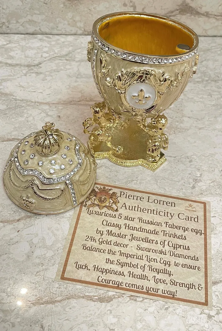 Designer 5* Faberge Egg Beige Jewelry Box Faberge Egg Bride Trinket Wedding Gift for Couple Unique Fabergé Egg Austrian Crystal Handset 5ct