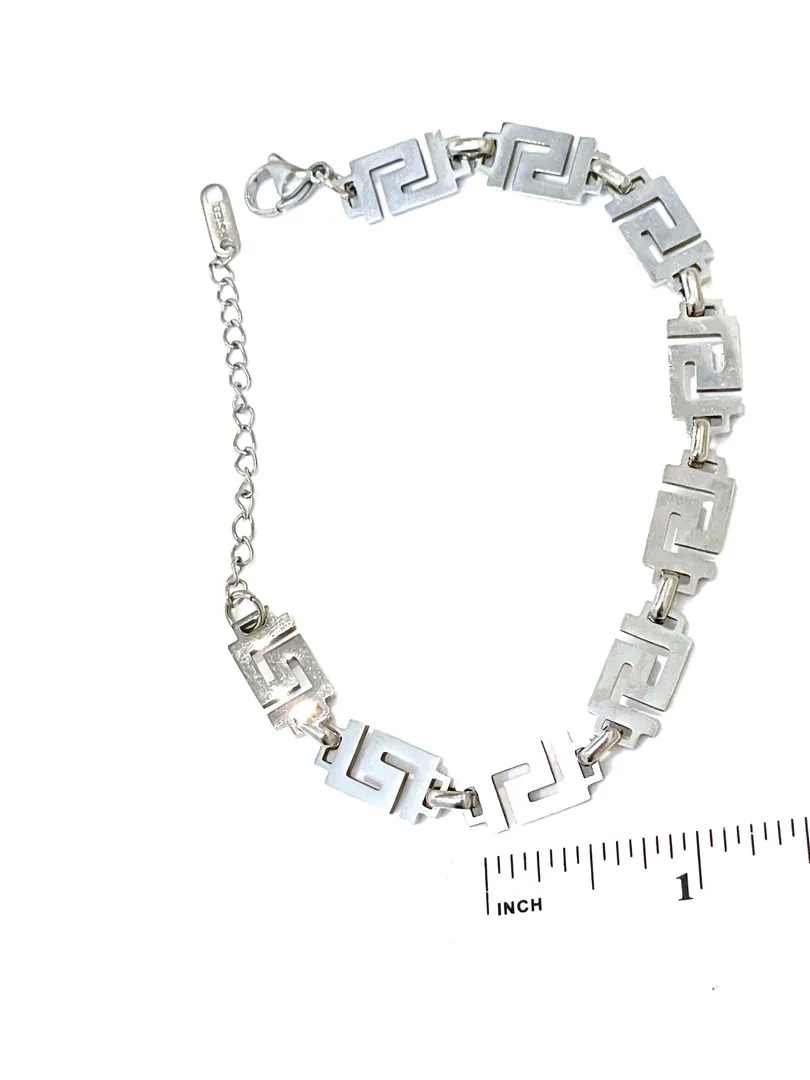 Men's Designer Greek Jewelry Made in Greece Bracelet Men's Silver 18k White Gold Man Accessories Gift for Him Meander SUCCESS LUCK INFINITY