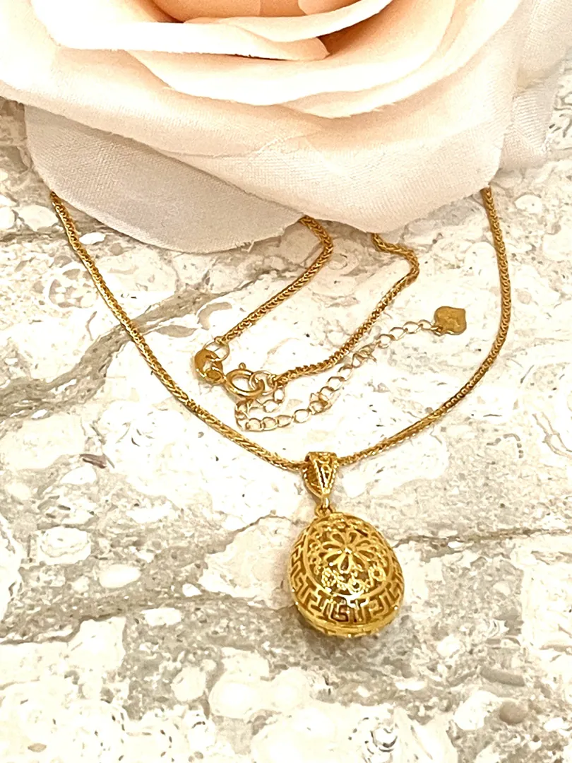 2ct Designer Solid 18k GOLD Faberge Egg Pendant Diamond Solitaire Pendant Diamond Necklace Diamond Jewelry Faberge Meander Eternal Love Gift