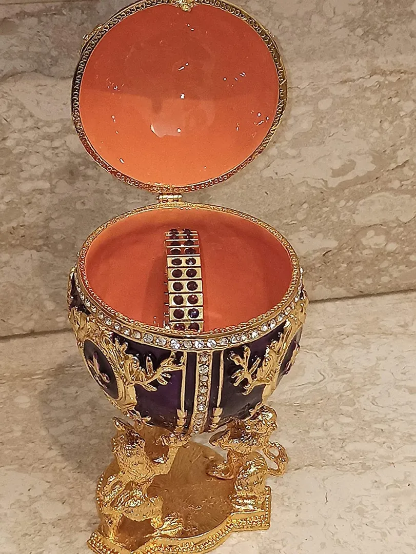Amethyst Purple Faberge Egg Trinket, Fabergé Egg Gift for Her, Fabergé Egg Style Jewelry Box, Christmas Birthday Graduation Gift for Him