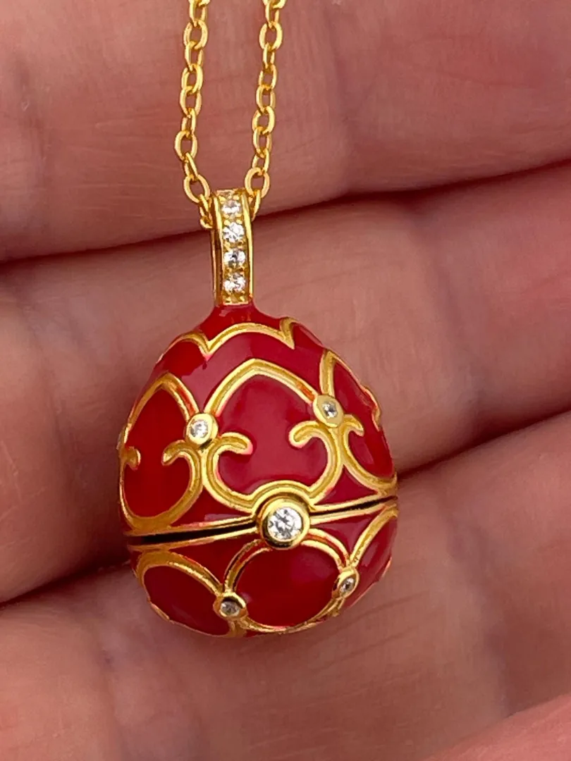 Luxury Ruby Red Necklace Faberge Egg Necklace Faberge Jewelry Faberge Pendant Egg HANDMADE Valentine Gift for Her Vermeil 18k Yellow Gold