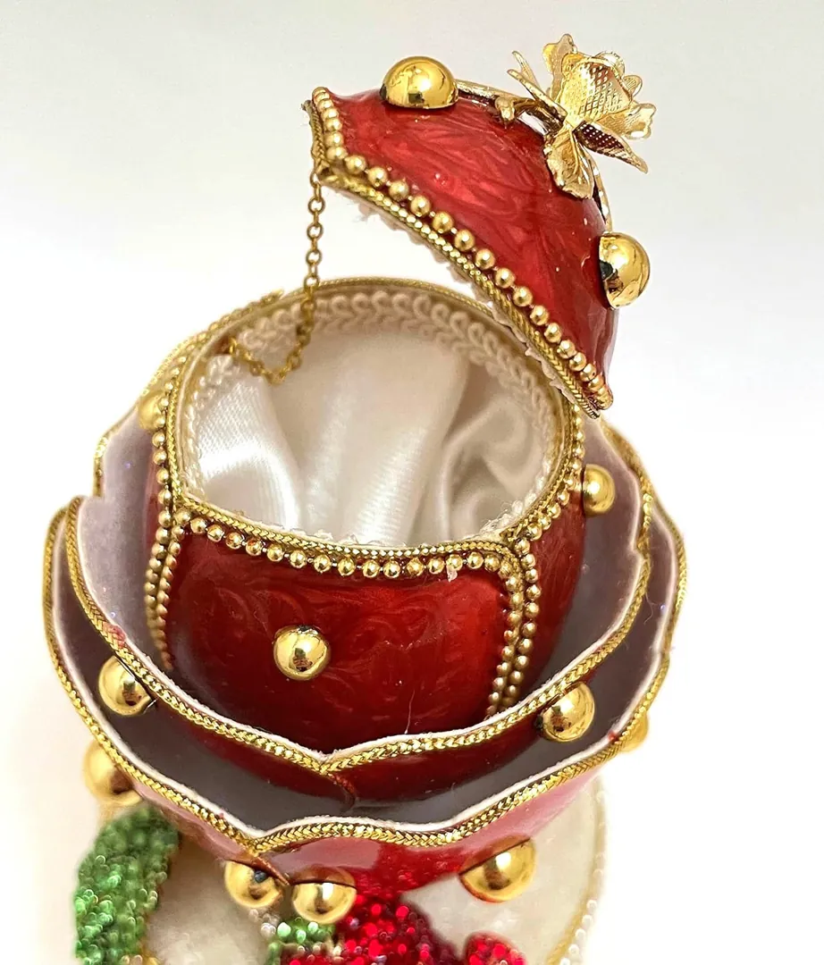 One Of A Kind Ruby Rose Fabergé-Style Egg Pure Gold Detailing & Austrian Crystal Rubies Musical Collectible Keepsake by Pierre Lorren 2002
