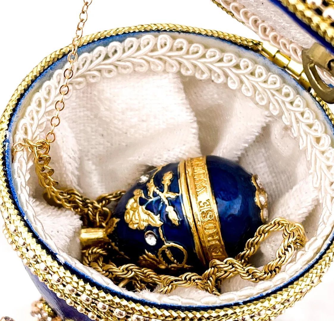 Vintage 1980 Blue Faberge Egg HANDMADE Musical Trinket Box Bluebird Symbol of Hope, Love & Renewal Faberge Collectible Gift Pierre Lorren