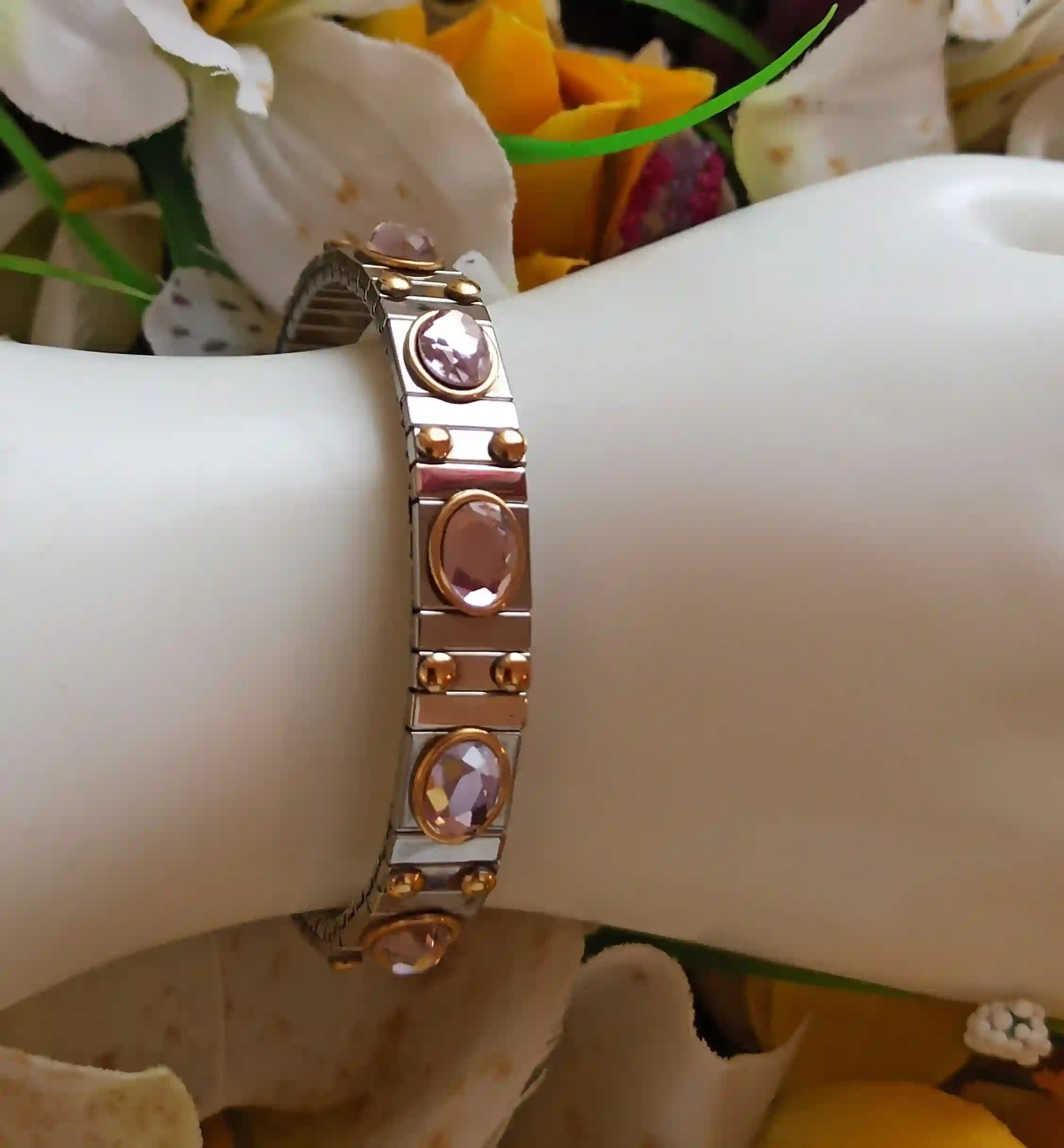 Pink TOPAZ and Rose QUARTZ Bracelet/Rose Quartz Jewelry/Silver Bracelet Stack HANDMADE/Pink Gemstone Bracelet Gift/October Birthstone Jewelr 