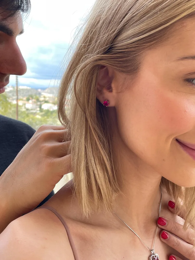Pierre Lorren Natural Ruby Red Earrings Studs 2 Carat Real Ruby Earrings - Screw on Stud Earrings 6.5mm Valentine's Christmas Gift for Women