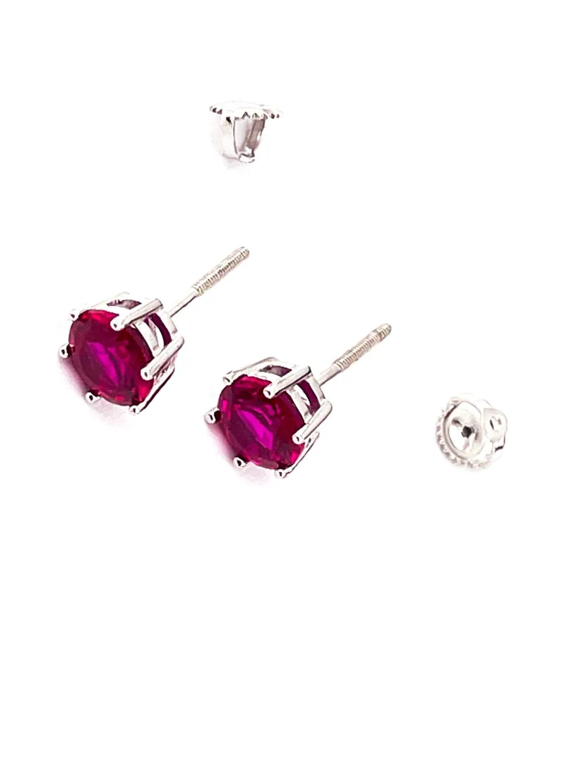 Pierre Lorren Natural Ruby Red Earrings Studs 2 Carat Real Ruby Earrings - Screw on Stud Earrings 6.5mm Valentine's Christmas Gift for Women